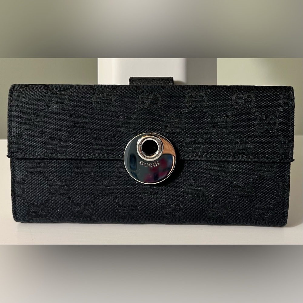 Authentic Gucci Black Eclipse Long Wallet Canvas & Leather *AMAZING CONDITION* - Picture 2 of 16